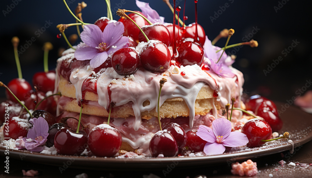 Freshness and sweetness of berries on a homemade gourmet dessert generated by AI