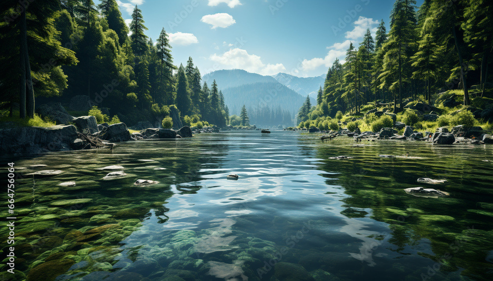 Tranquil scene of a mountain reflecting in a peaceful pond generated by AI