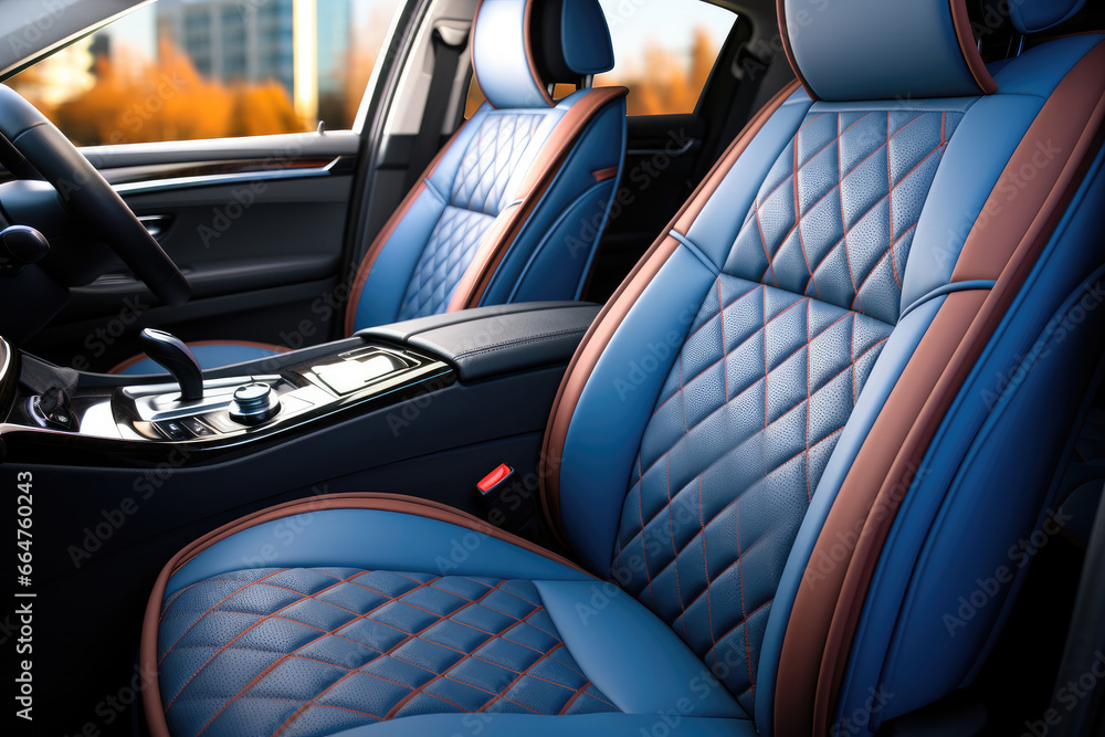 Luxury car seats, Color is dark blue.