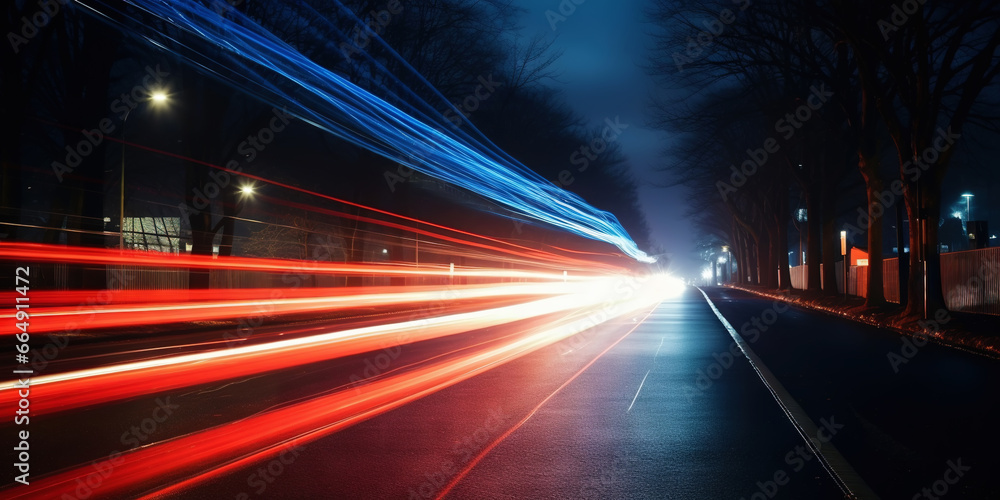 Rush of Twilight: Streaks of Speed. Speed light trails, Colorful glowing swirls. Generative AI