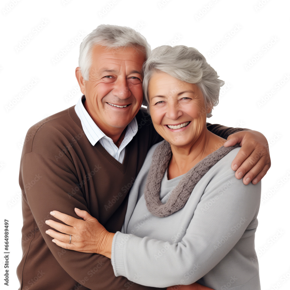 Smile retired couple hugging each other