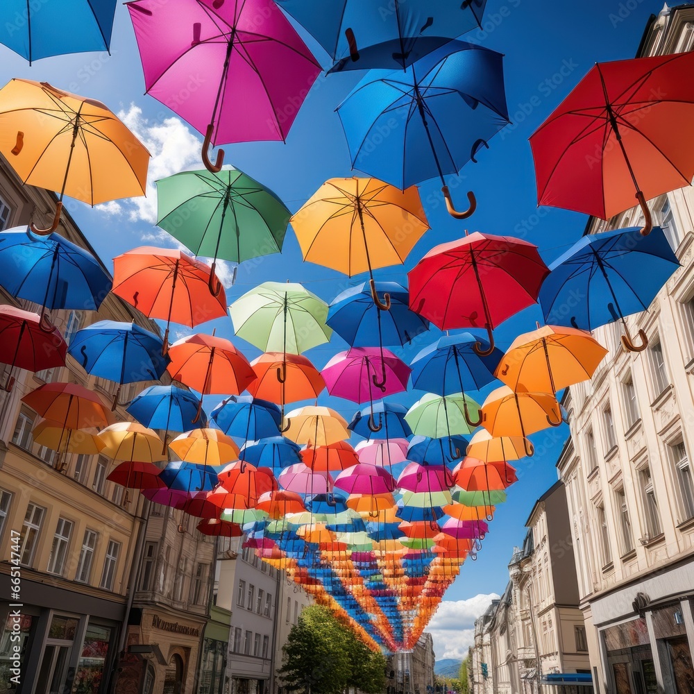 Colorful umbrellas in the city