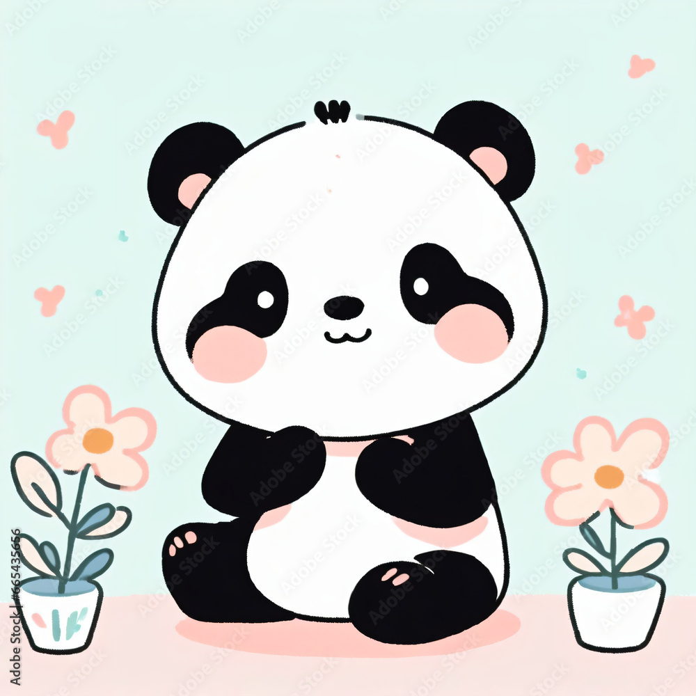 healing panda with a flower