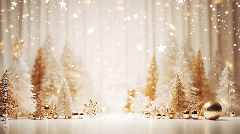 Modern shiny creative Christmas backdrop. Golden festive New Year background. Generative AI