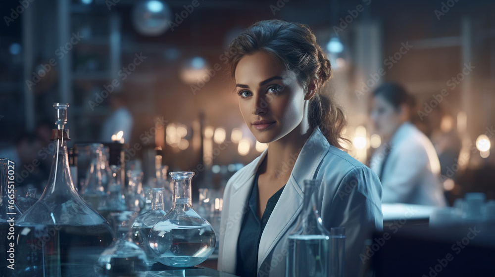 Female scientist works in the laboratory