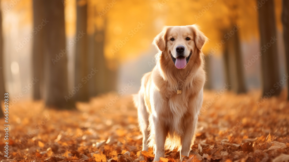 Golden Retriever in the autumn park.