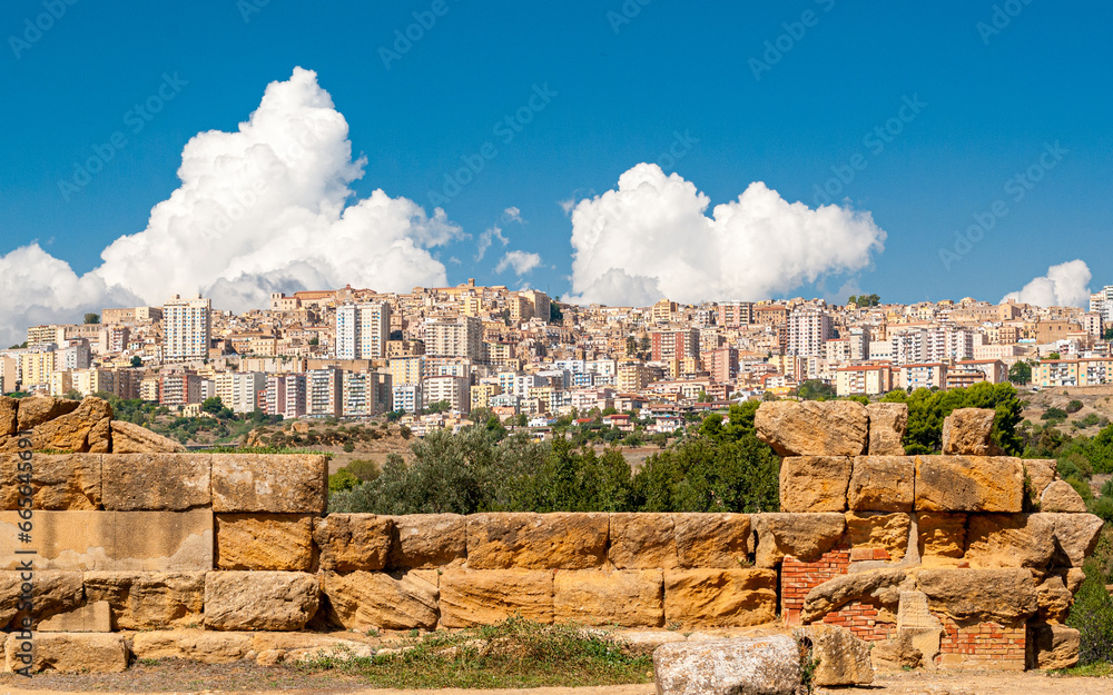 The city of Agrigento, in southern Sicily, famous for the famous greek temples