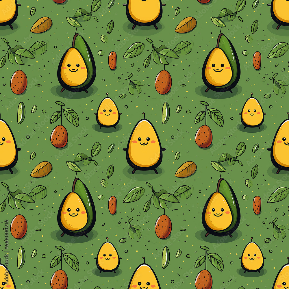 cute avocado. naive art. Seamless pattern.