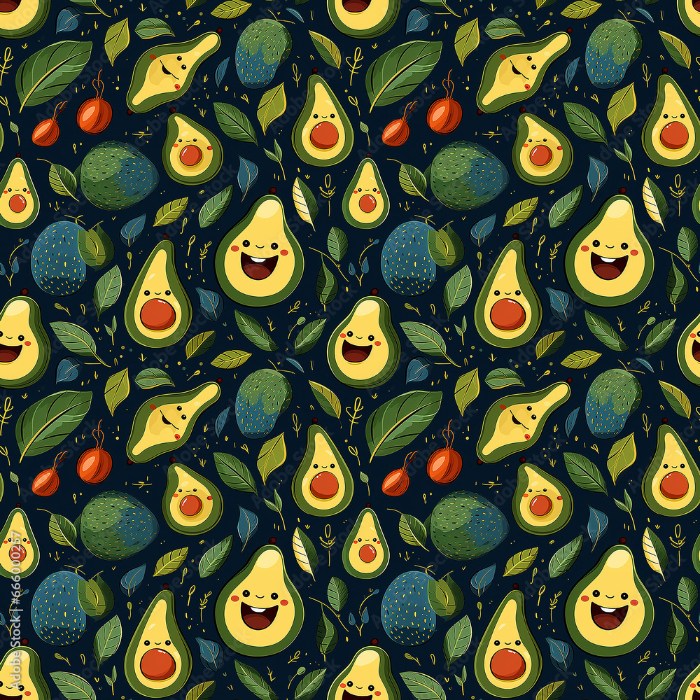 cute avocado. naive art. Seamless pattern.