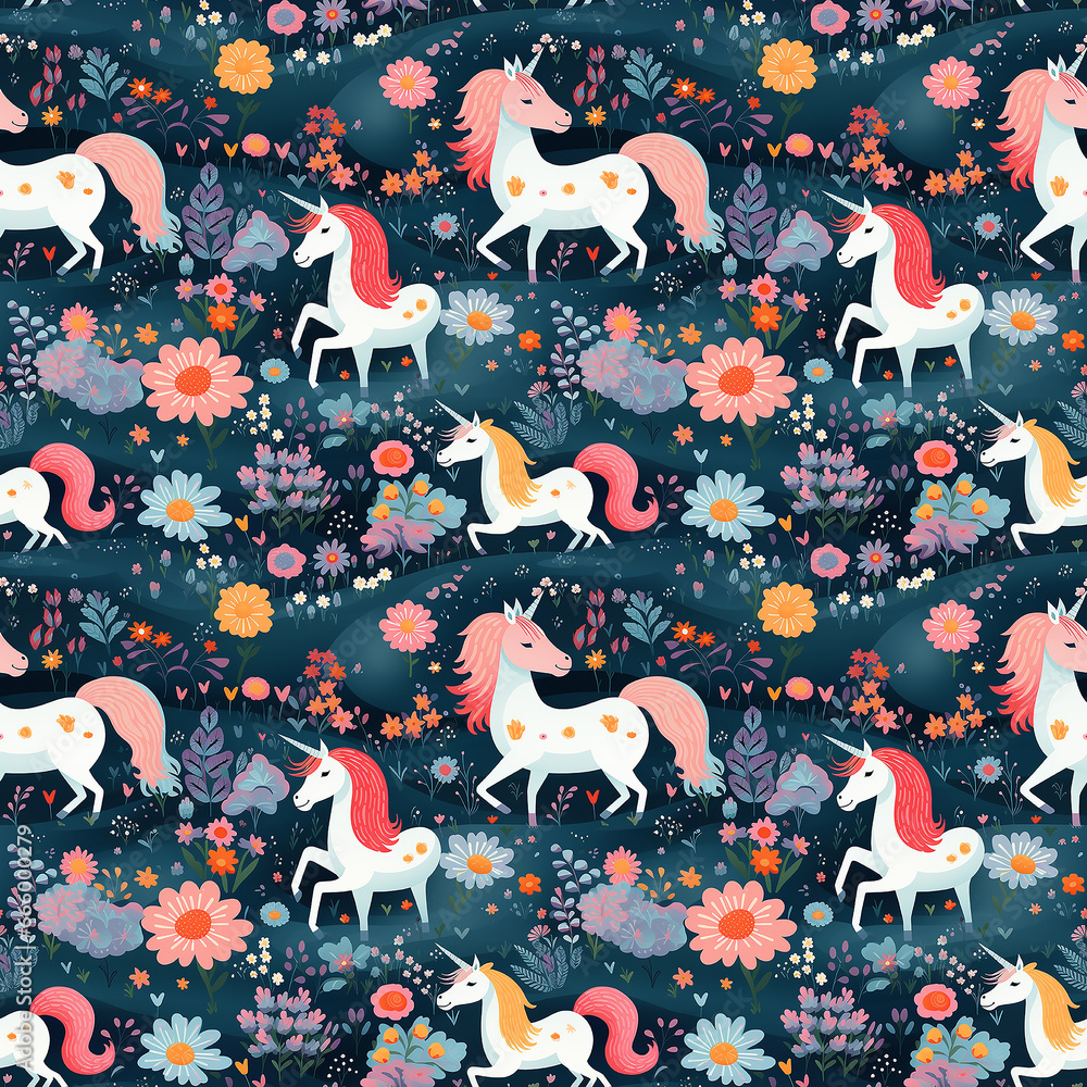 cute unicorns. naive art. Seamless pattern.