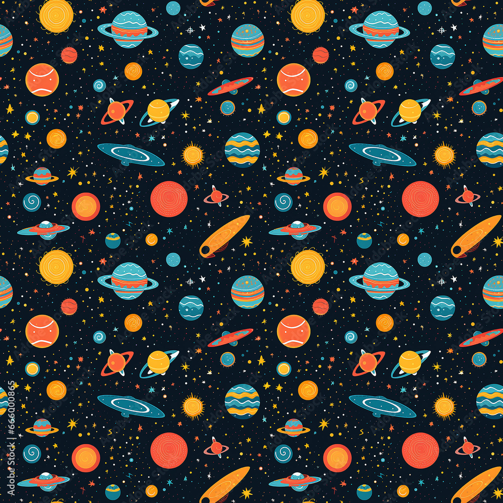 space background naive art. Seamless pattern.