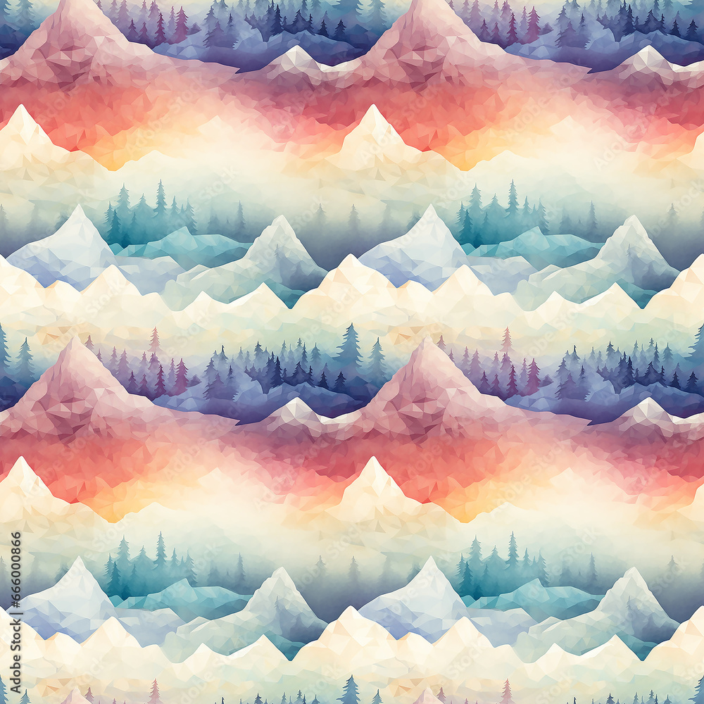 watercolor mountains background. Seamless pattern.