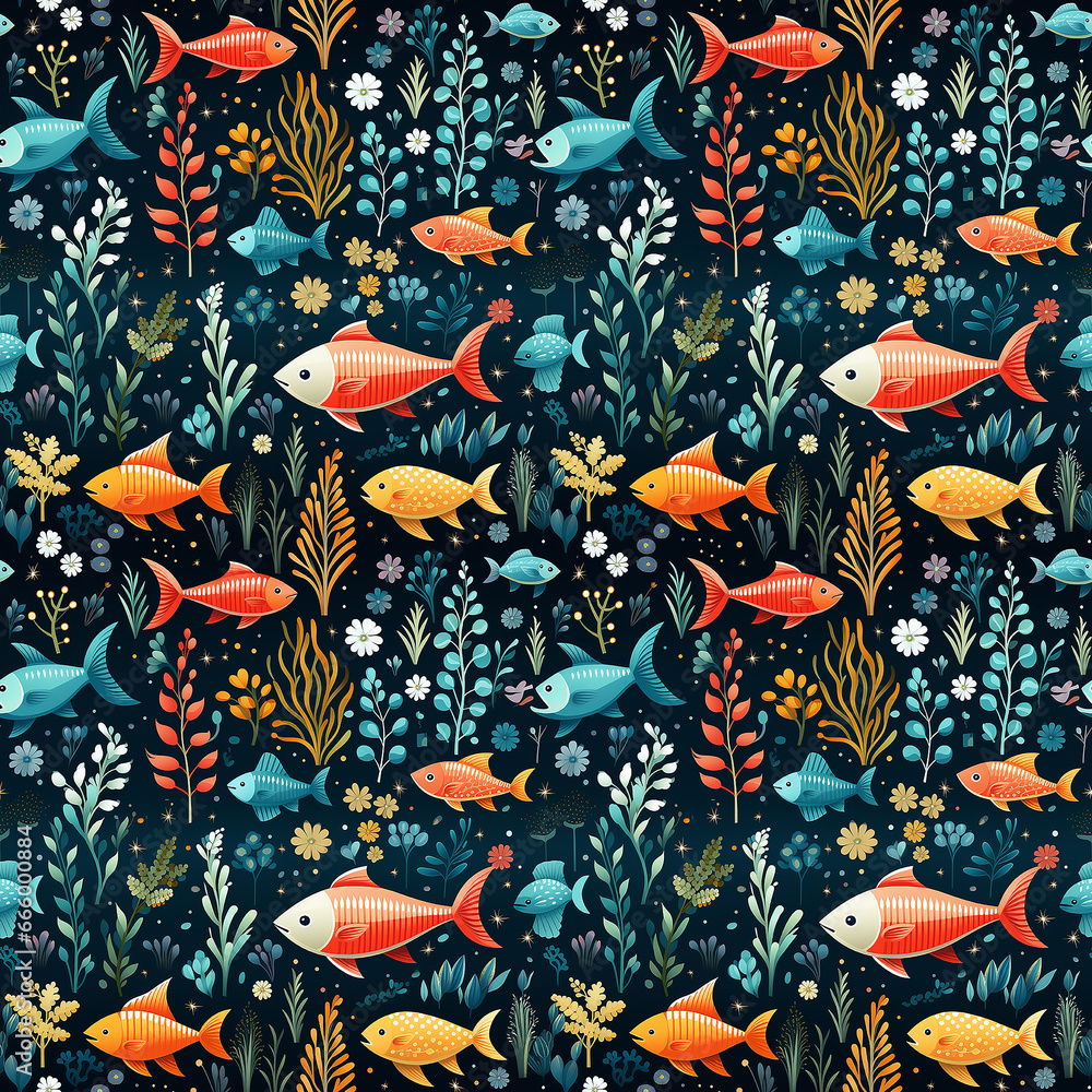 childish cartoon vibrant pattern with sea life. Seamless pattern.