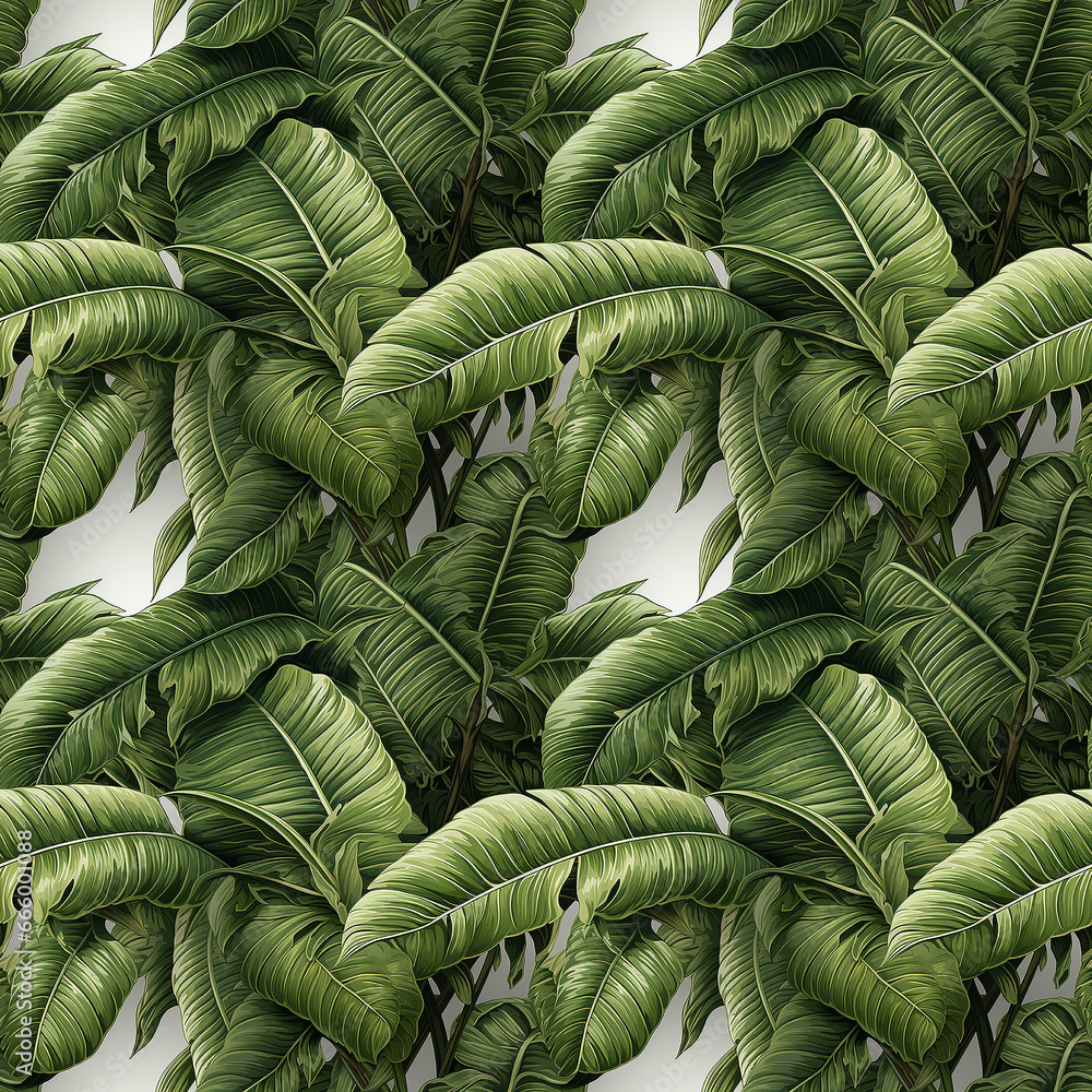 green palm leaves. Seamless pattern.