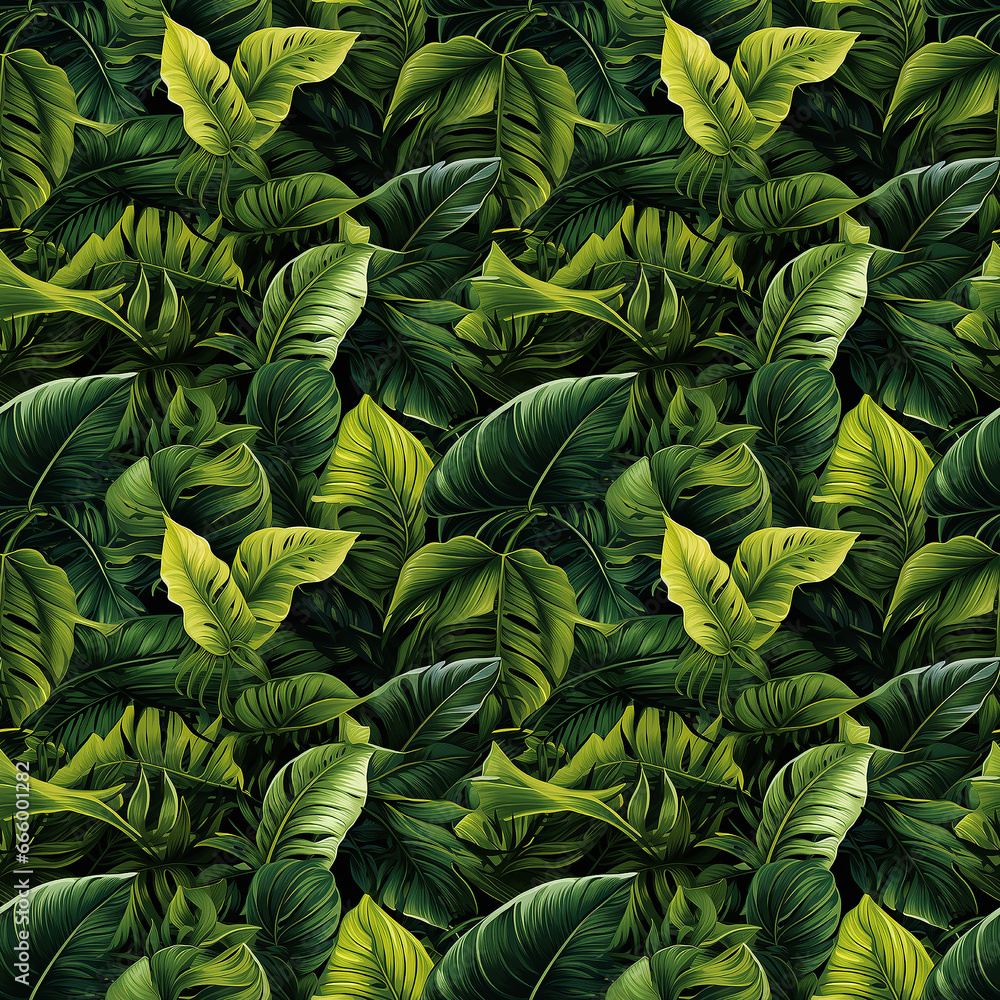 green palm leaves. Seamless pattern.