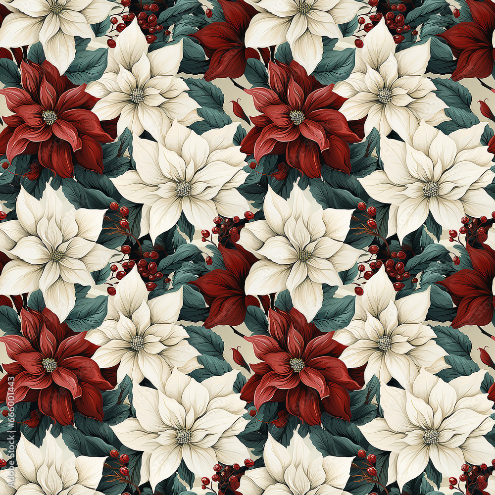 poinsettia watercolor flower pattern. Seamless pattern.