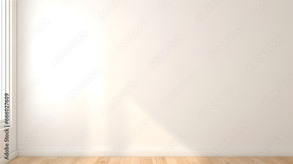 White classic wall background, brown parquet floor, home furniture detail, frame and vase of plant., beige Interior background 3d render, empty brown room