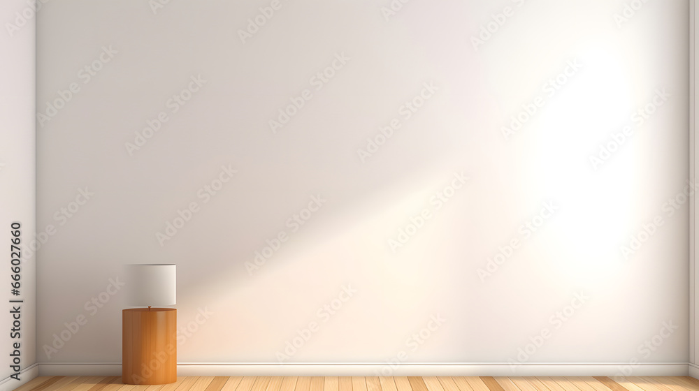 White classic wall background, brown parquet floor, home furniture detail, frame and vase of plant., beige Interior background 3d render, empty brown room