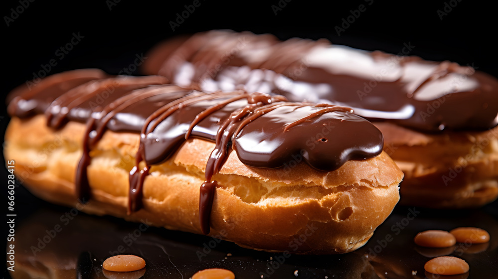 Traditional french eclairs with chocolate