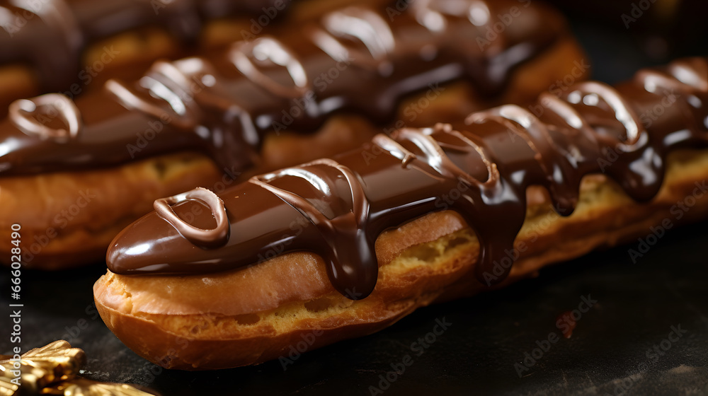 Traditional french eclairs with chocolate