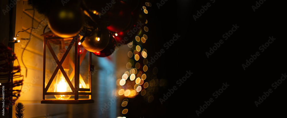 Christmas festive lantern on a fair at night