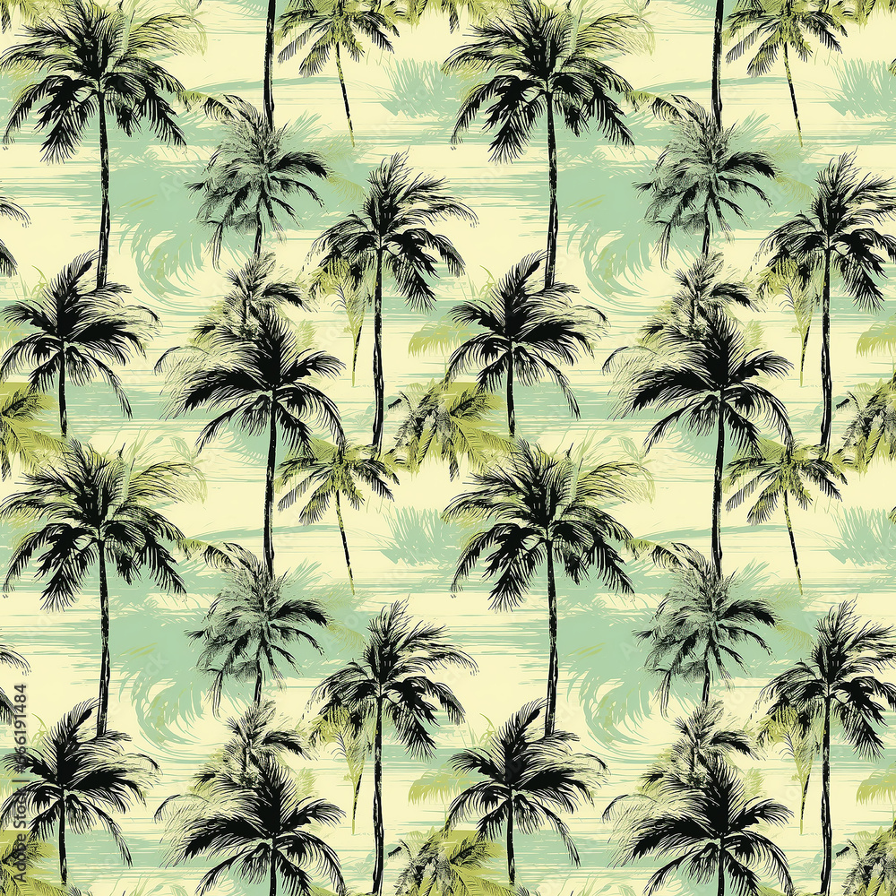 Hand-Drawn Exotic Jungle Art Abstract Tropics Sea. Seamless pattern.