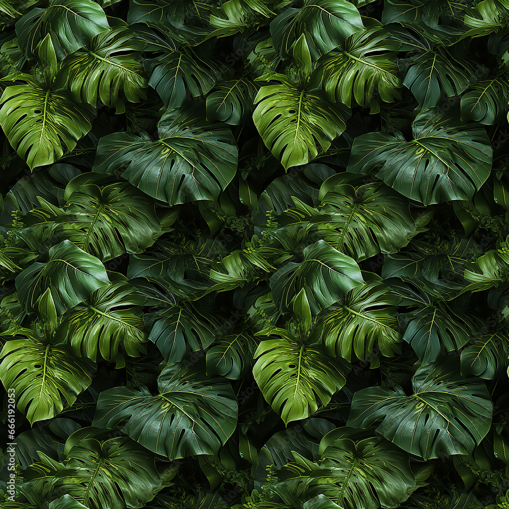 green palm leaves. Seamless pattern.