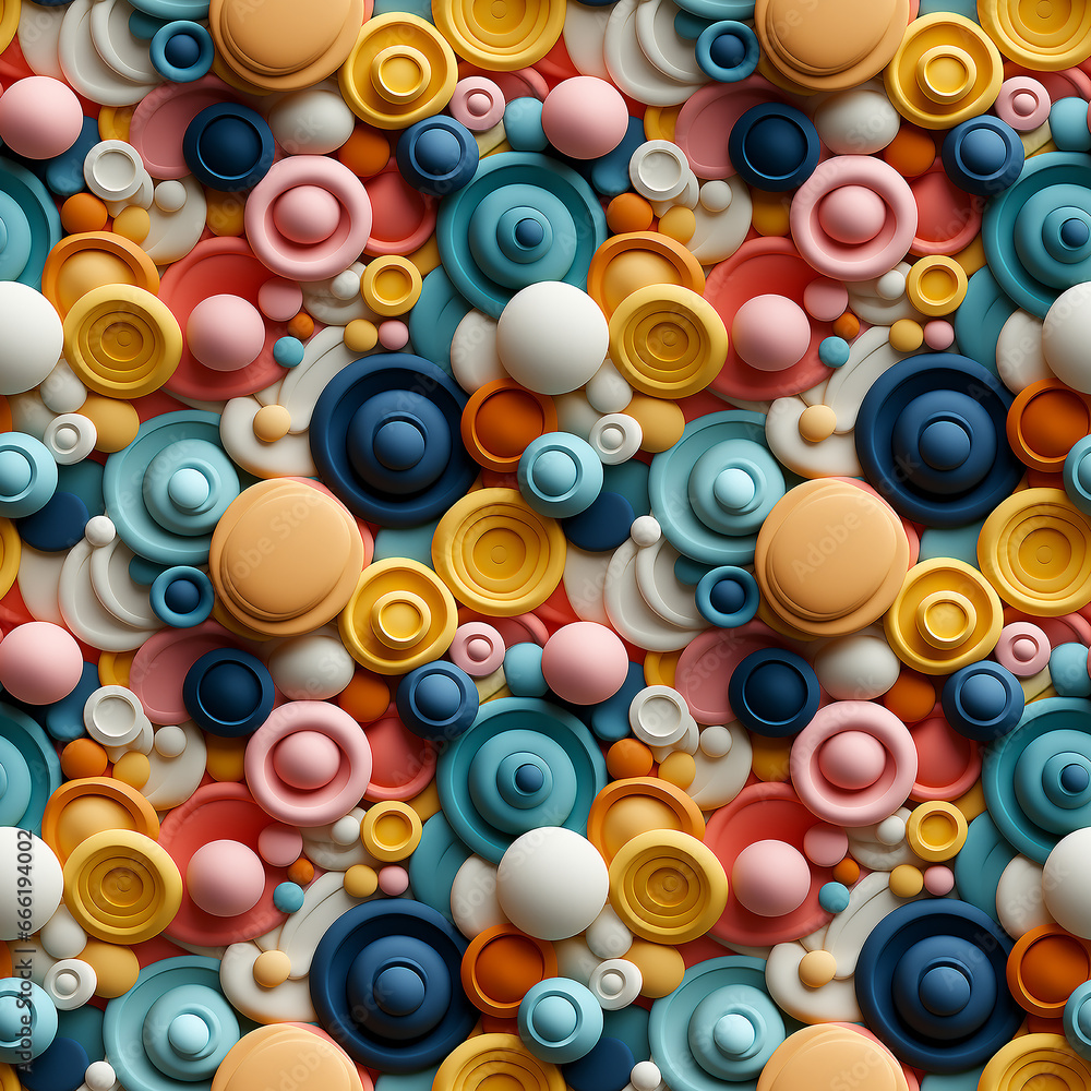 3d plasticine minimalist circle soft colors. Seamless pattern.