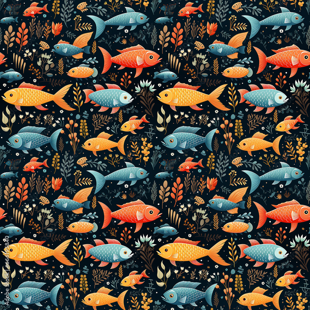 childish cartoon vibrant pattern with sea life. Seamless pattern.