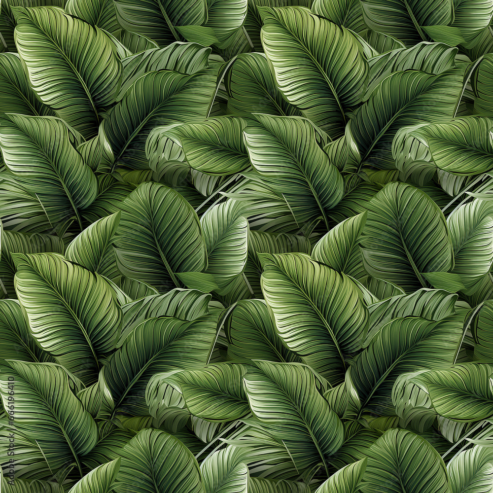 green palm leaves. Seamless pattern.