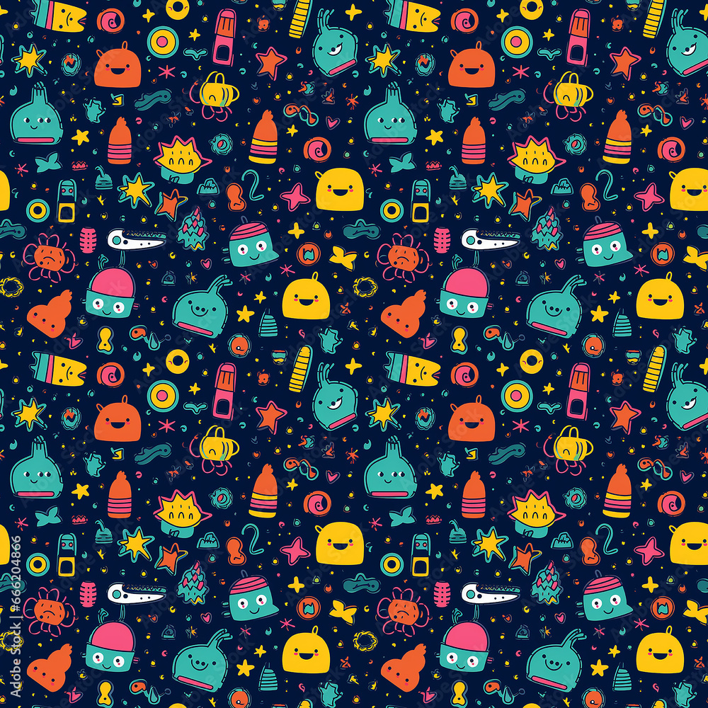 Creative and Colorful Doodle Pattern for Children and Trendy Designs. Seamless pattern.