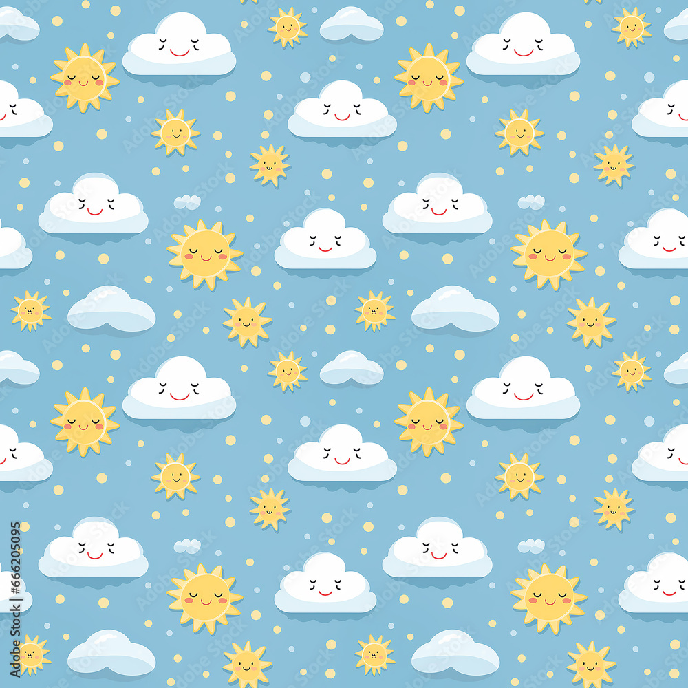 cute childish pattern with sun and clouds. Seamless pattern.