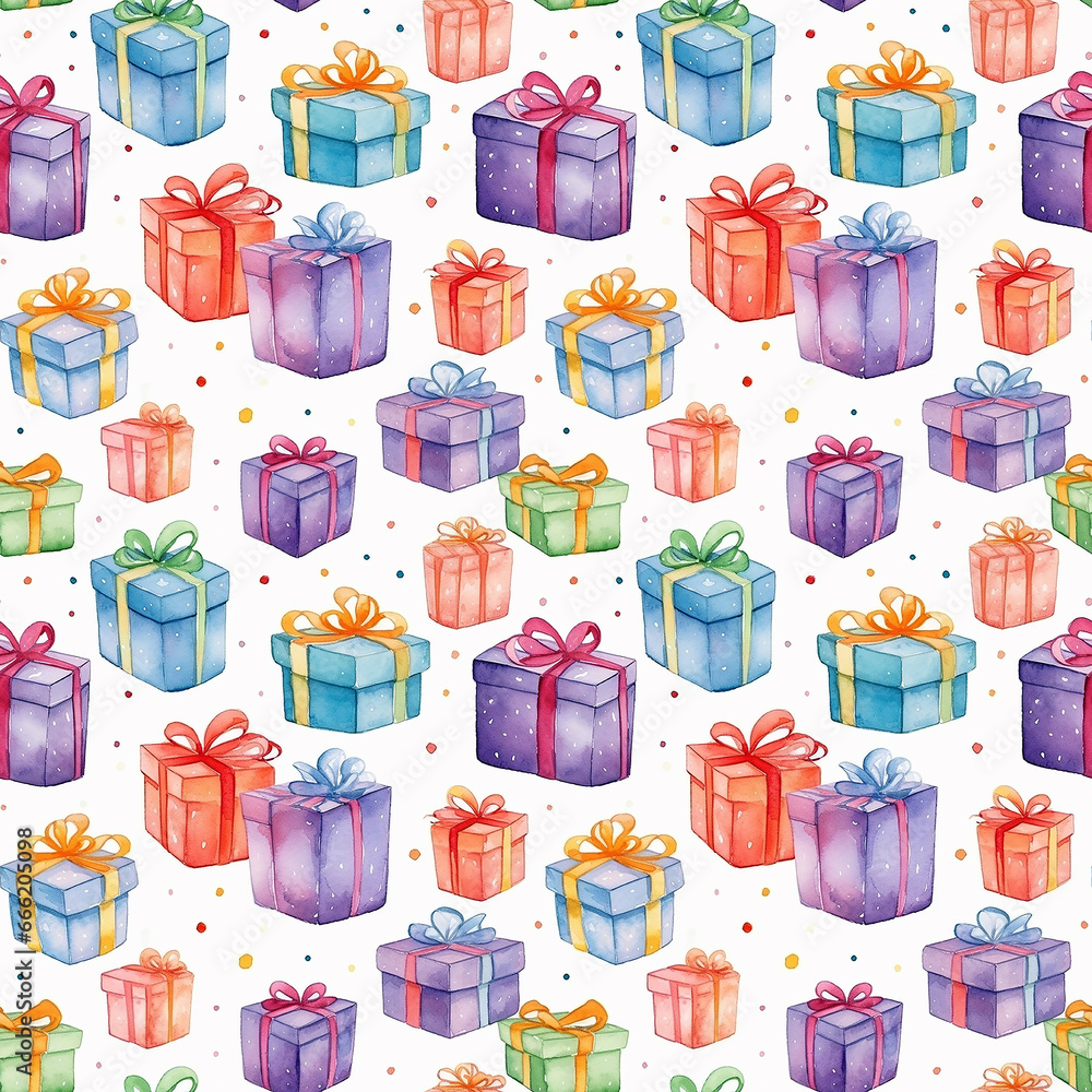 cute watercolor colorful vibrant gifts. Seamless pattern.