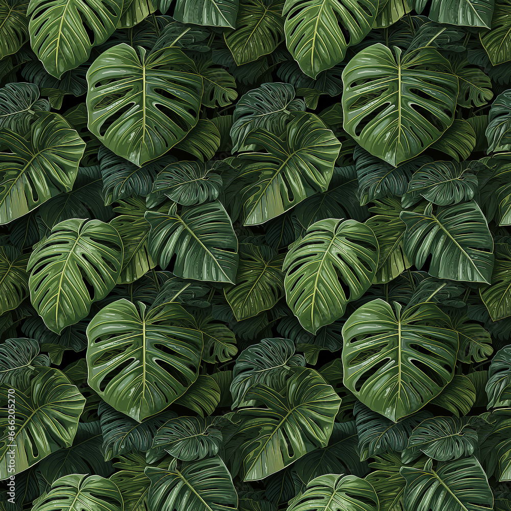 green palm leaves. Seamless pattern.