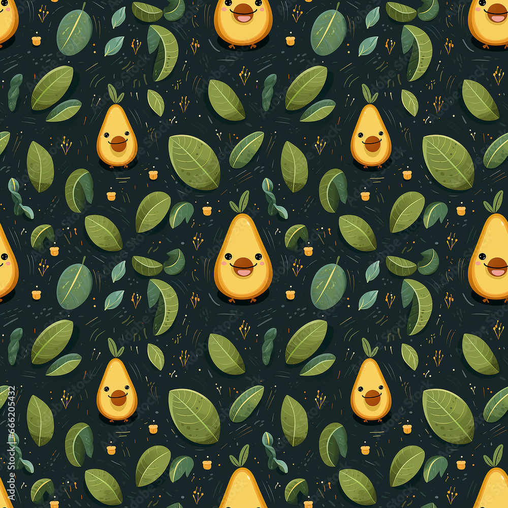 cute avocado. naive art. Seamless pattern.