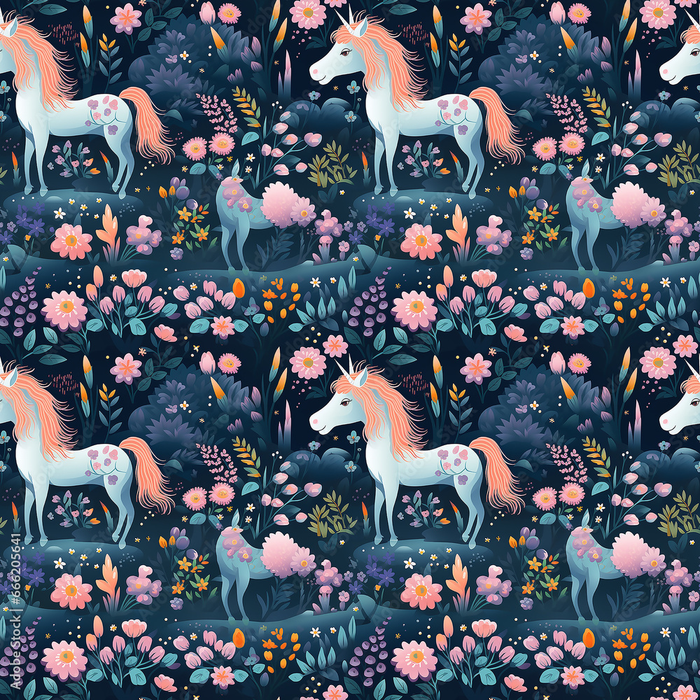 cute unicorns. naive art. Seamless pattern.