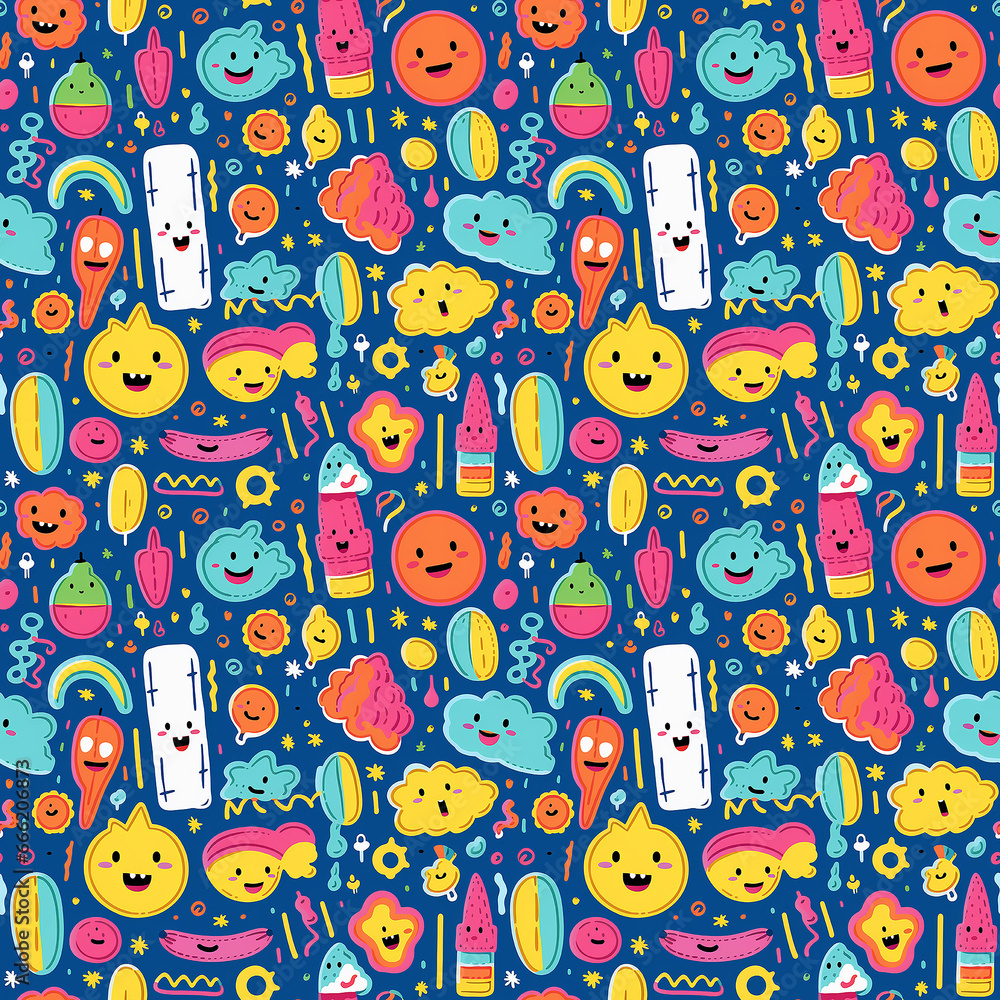 Creative and Colorful Doodle Pattern for Children and Trendy Designs. Seamless pattern.