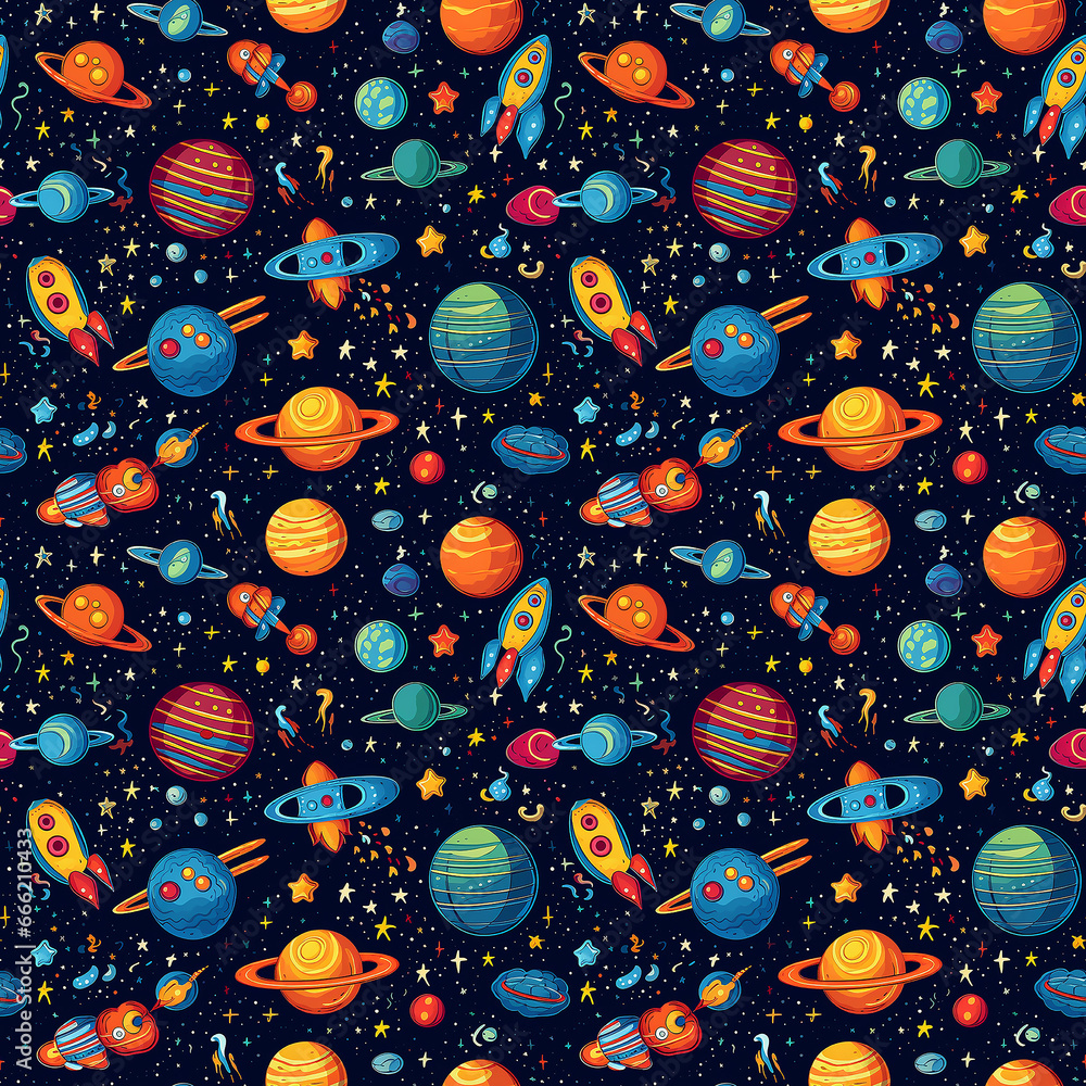 space background naive art. Seamless pattern.