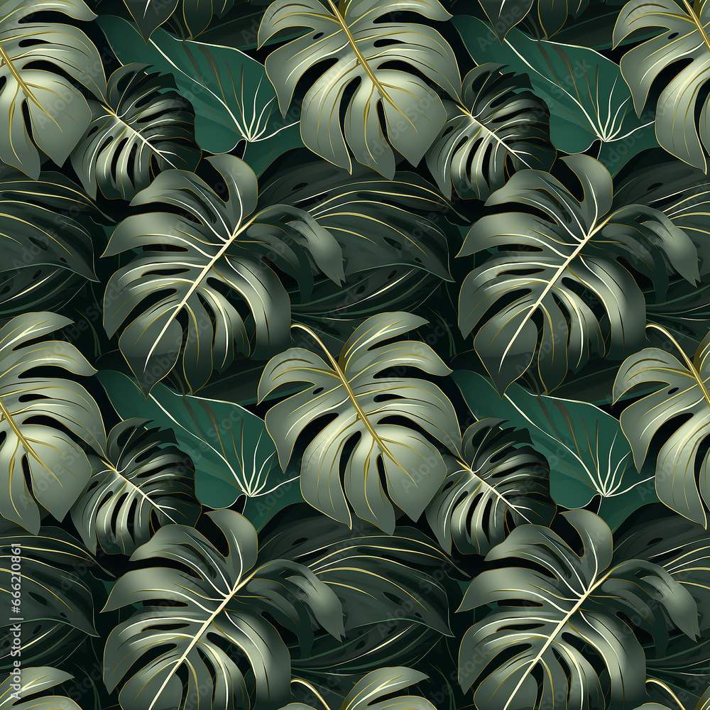 Luxury gold and nature green background . Floral  Seamless pattern.