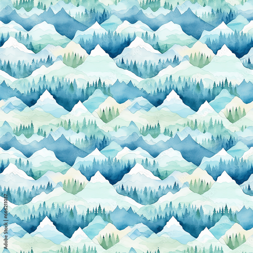 watercolor pattern with mountains. Seamless pattern.