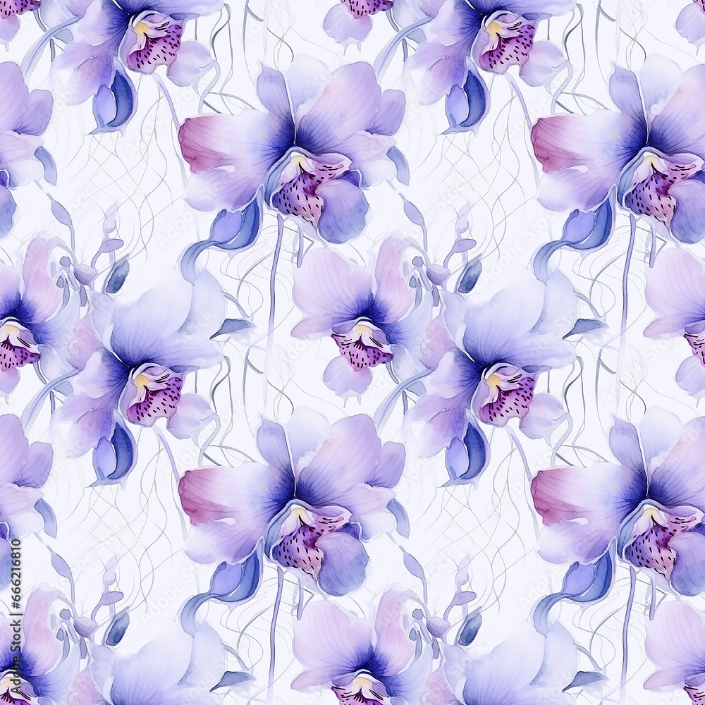 orchid Flowers watercolor art painting abstract. Seamless pattern.