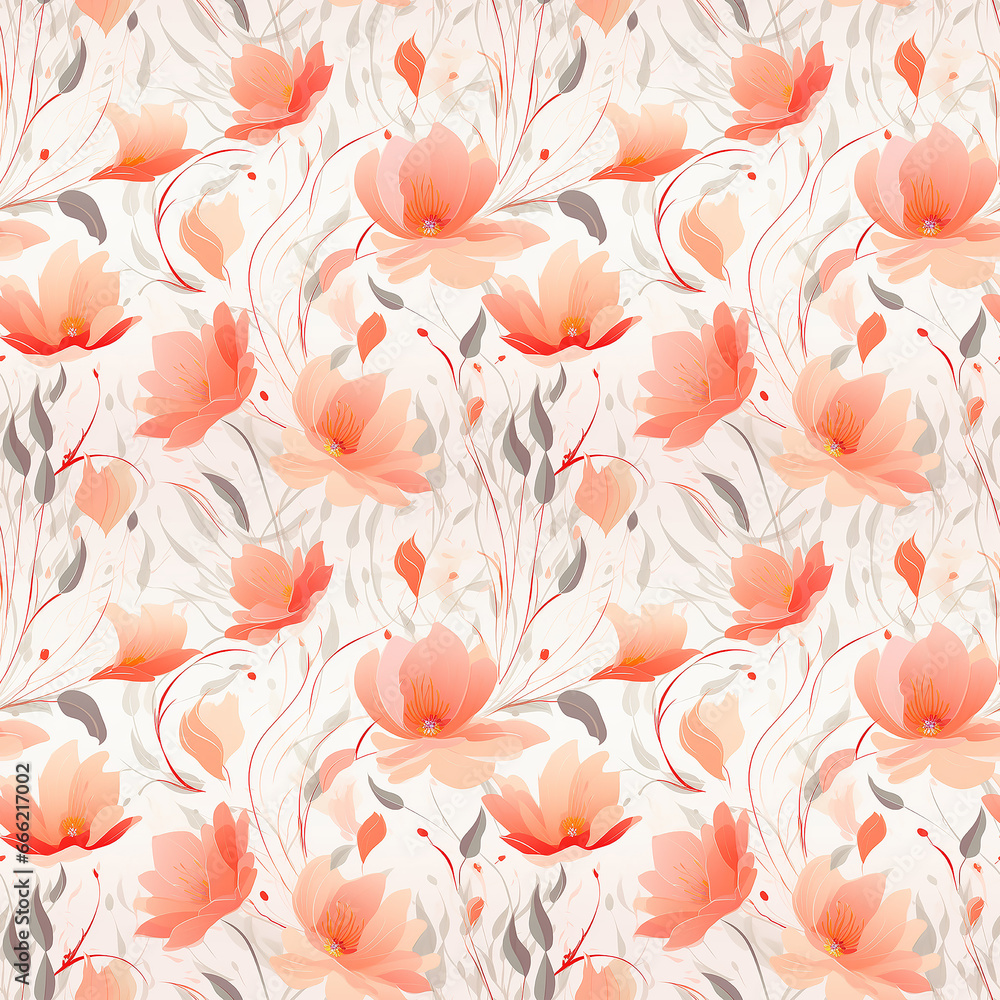 illustration of watercolor flowers and leaves stock. Seamless pattern.