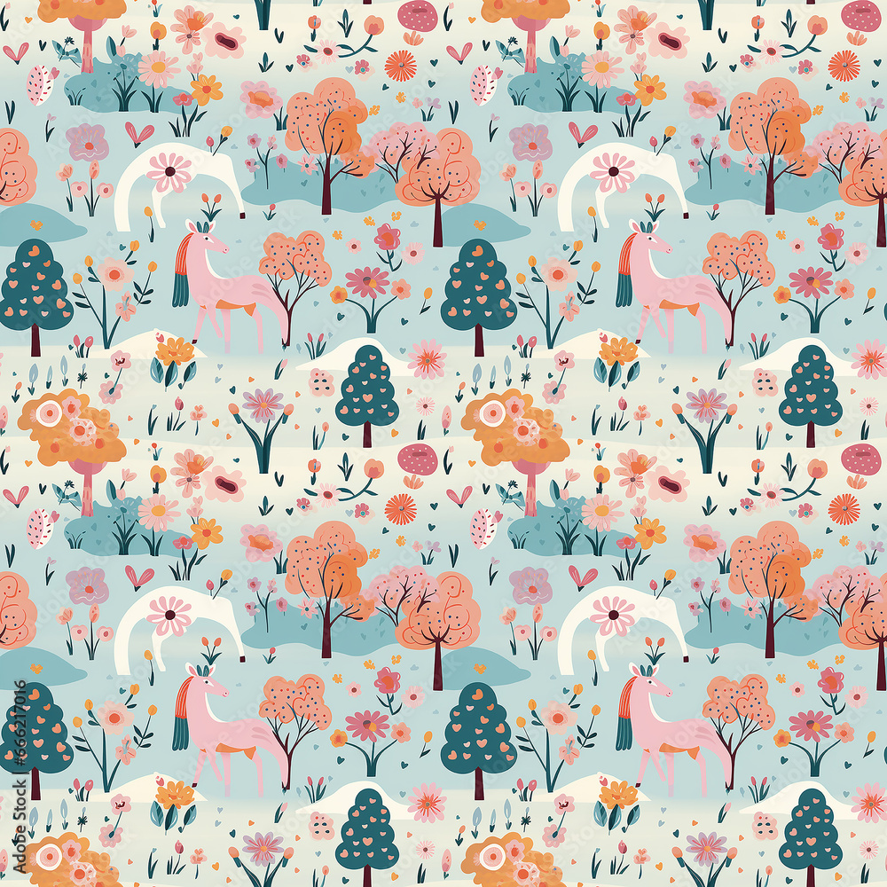 cute unicorns. naive art. Seamless pattern.