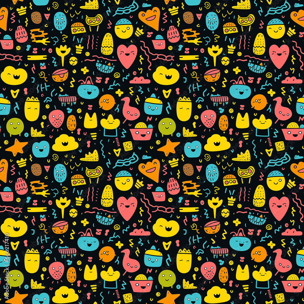 Creative and Colorful Doodle Pattern for Children and Trendy Designs. Seamless pattern.