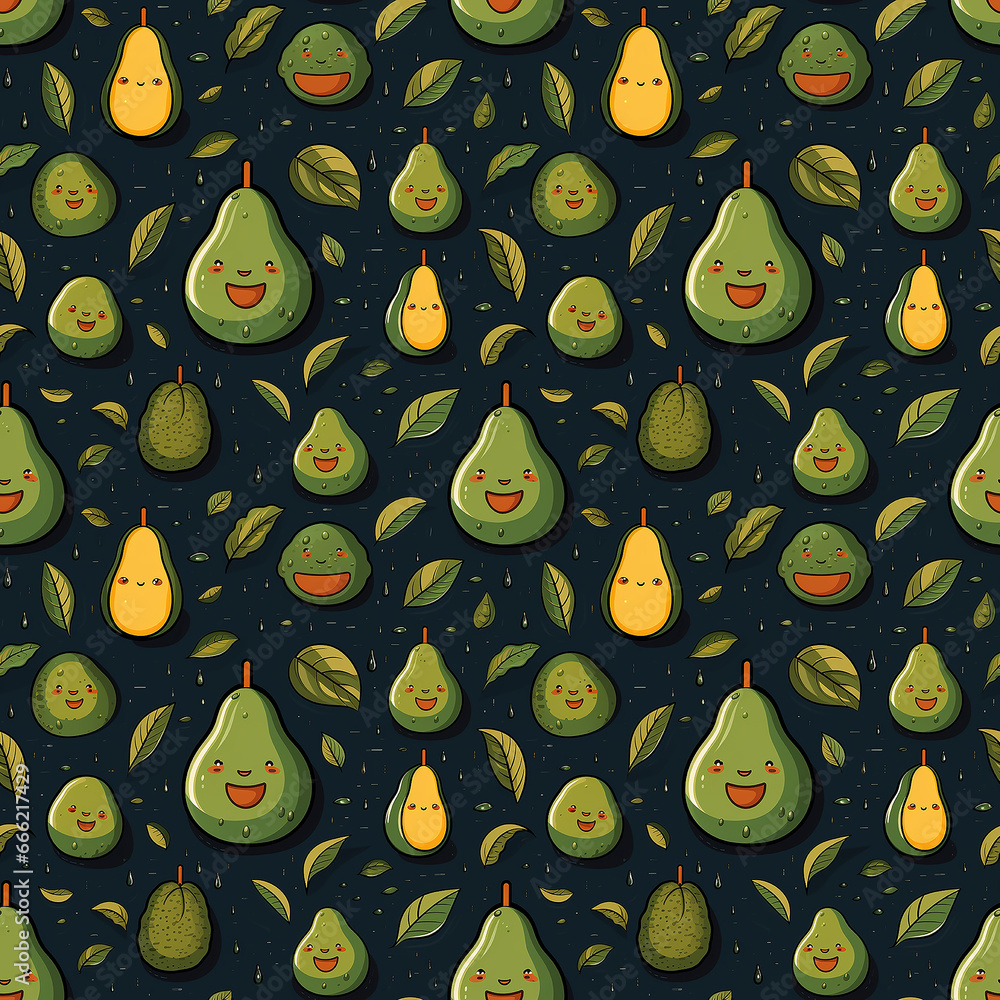 cute avocado. naive art. Seamless pattern.