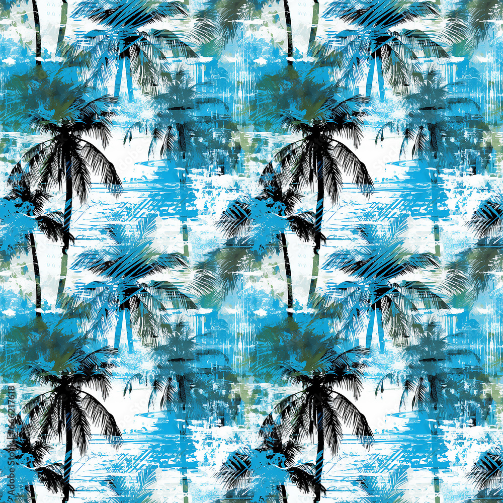 Hand-Drawn Exotic Jungle Art Abstract Tropics Sea. Seamless pattern.