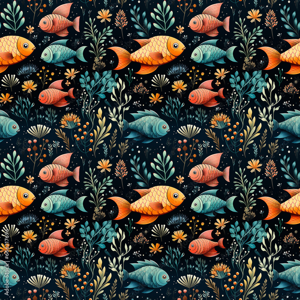 childish cartoon vibrant pattern with sea life. Seamless pattern.