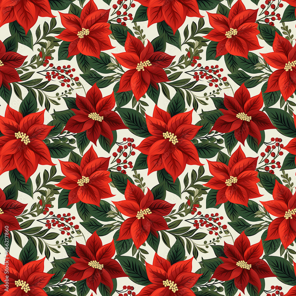 poinsettia flower pattern. Seamless pattern.