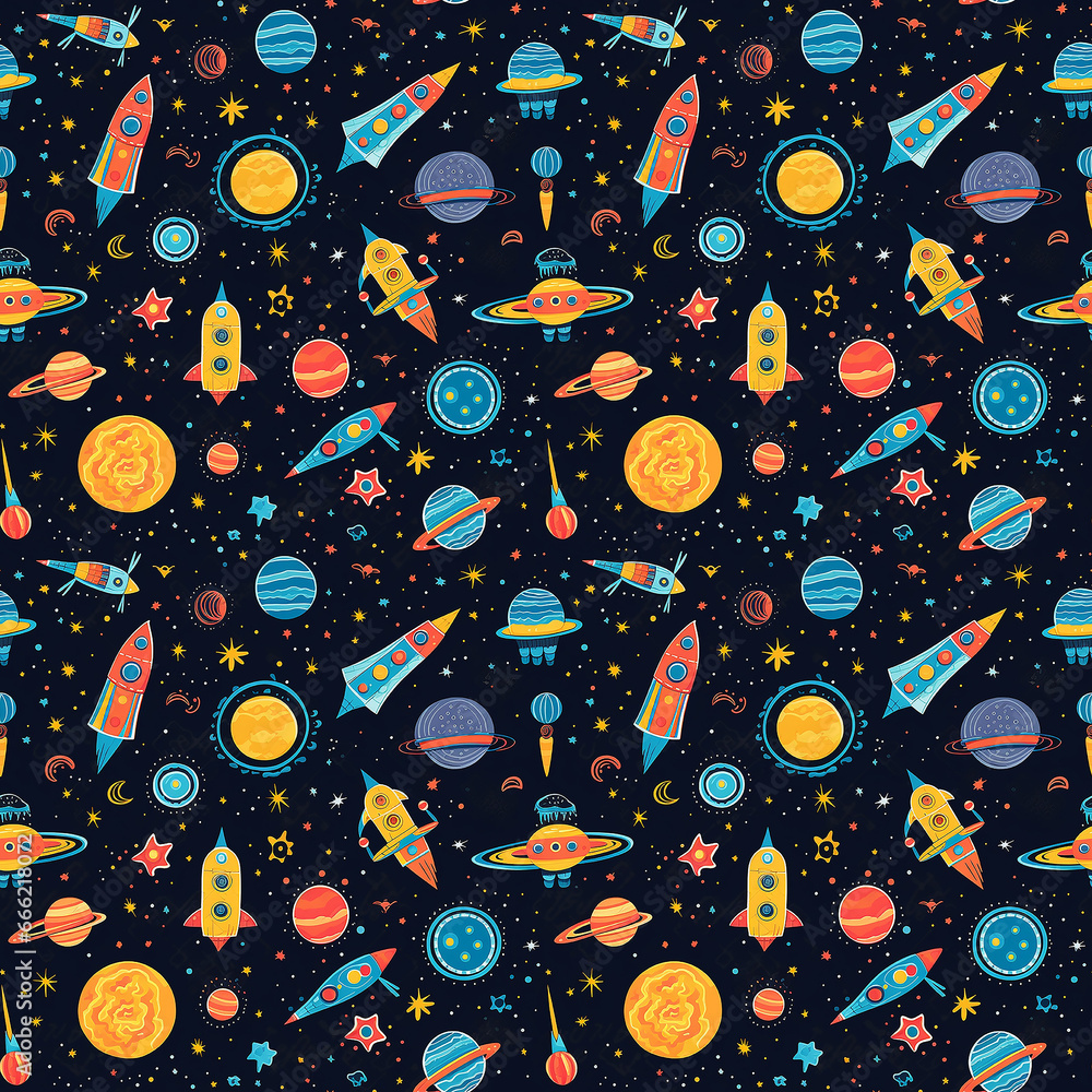 space background naive art. Seamless pattern.