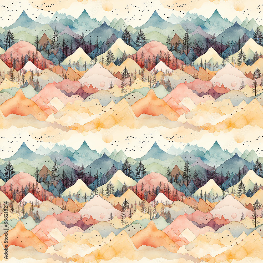 watercolor mountains background. Seamless pattern.